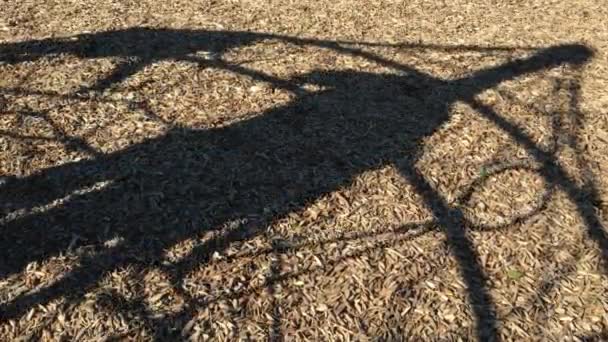 Vater schiebt Kinder auf Karussell auf Spielplatz — Stockvideo