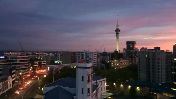 Calendário de Auckland Skyline ao nascer do sol — Vídeo de Stock