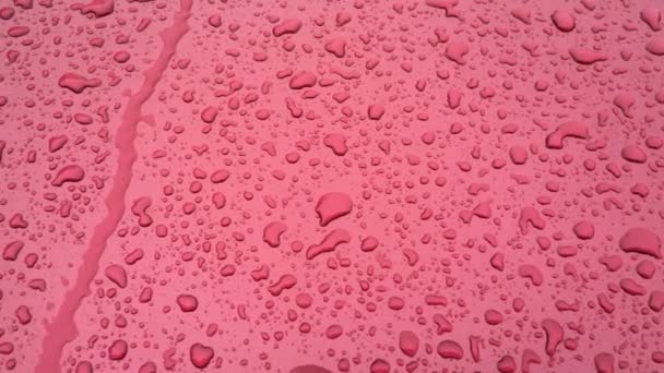 Gotas de lluvia cayendo sobre la superficie de metal color granate — Vídeos de Stock