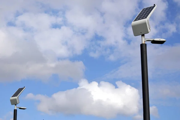 Solar panels on street lamps — Stock Photo, Image