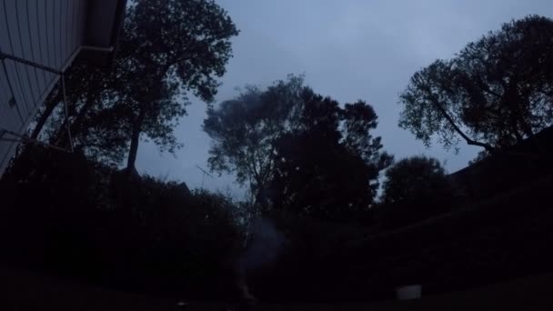 Людина запускає феєрверки на домашньому газоні — стокове відео