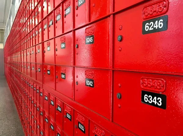Red PO boxes in a post office — Stock Photo, Image