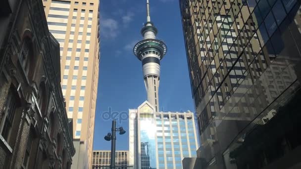 Skyline Auckland Sky Tower Sky Tower Jest Najwyższym Budynkiem Nowej — Wideo stockowe