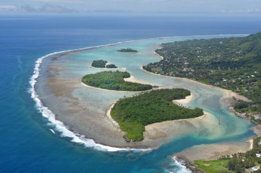 Aerial landscape view of Muri Lagoon in Rarotonga Cook Islands clipart
