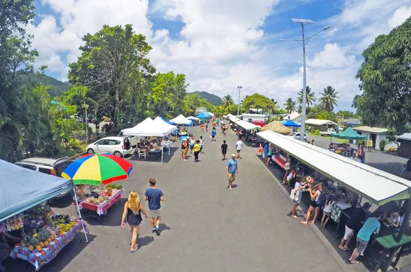 Luchtfoto van Punanga Nui markt Rarotonga Cookeilanden — Stockfoto