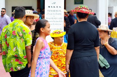 Cook Islanders pray at Cook Islands Christian Church Avarua Raro clipart