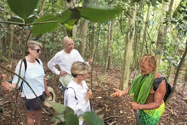 Cook Islander explica a los turistas occidentales sobre la naturaleza local o —  Fotos de Stock