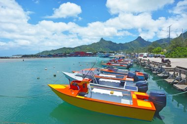 Avatiu Limanı Rarotonga Cook Adası'nda, demirleme balıkçı tekneleri