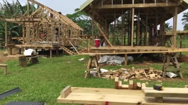 Cook Islanders building a new home in Rarotonga island Cook Islands. — Stock Footage Cook Islanders Building New Home Rarotonga Island Cook Islands Stock Footage