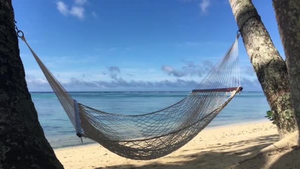 Eine Leere Hängematte Strand Von Titikaveka Rarotonga Kochinseln — Stockvideo