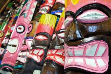 Wooden face masks wood curving Rarotonga Cook Islands clipart