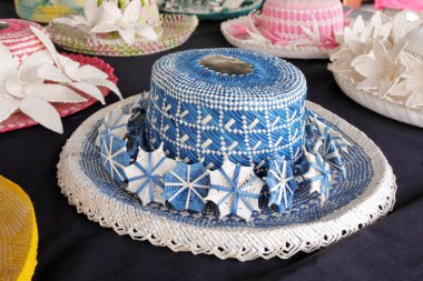 Yemek Adalı kadınların Rito şapka Rarotonga Cook Adaları dokuma