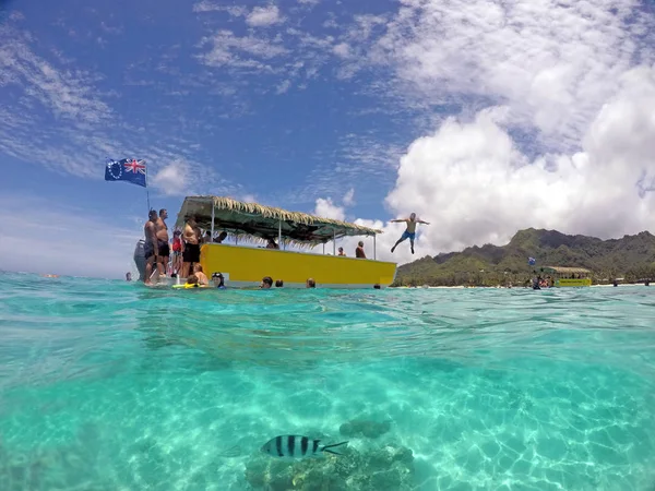 Touristen schnorcheln in einer Lagune in Rarotonga — Stockfoto