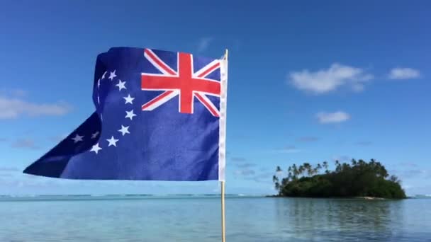 Movimento Lento Bandeira Nacional Das Ilhas Cook Lagoa Muri Ilhas — Vídeo de Stock