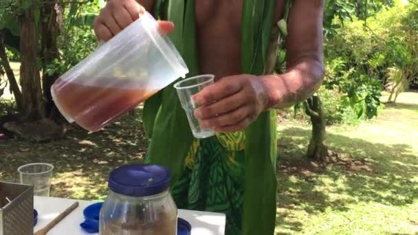 Koken Islander Mens Bereidt Kruiden Drankje Eco Toerisme Tour Rarotonga — Stockvideo