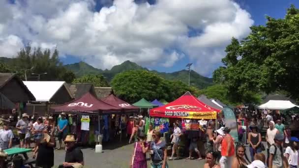 Návštěvníci Punanga Nui Trhu Městě Avarua Cook Islands Jedna Vysoce — Stock video