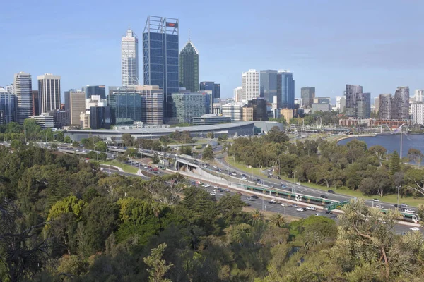 Vista aérea del horizonte del distrito financiero central de Perth en Wester — Foto de Stock