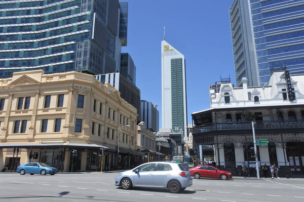 PERTH, WA - NOV 11 2019:Perth central financial and business district skyline.Perth is the largest and the capital city of Western Australia state, Australia.