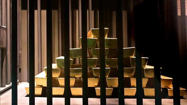 Gold ingot bars in a safe — Stock Photo, Image