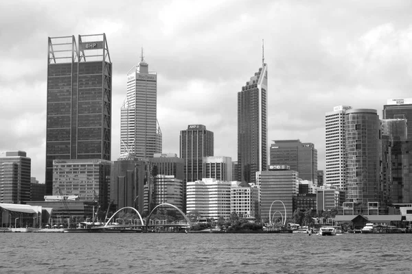 Dark clouds over Perth city financial center skyline — Stock Photo, Image