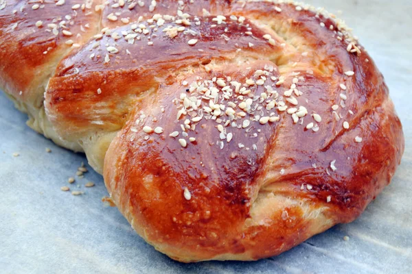 Pão Chalá Descoberto Perto Detalhamente Challah Pão Especial Culinária Judaica — Fotografia de Stock