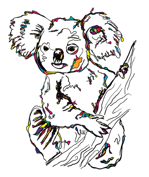 Koala Sentado Uma Gengiva Austrália Mão Estilo Esboço Infantil Desenhado —  Vetores de Stock