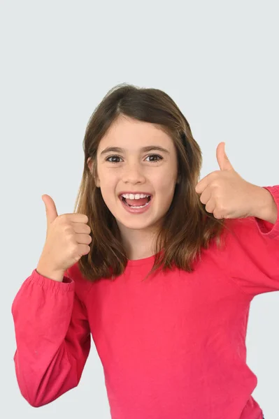 Happy Positive Satisfied Girl Age Body Language Looking Camera Real — Stock Photo, Image