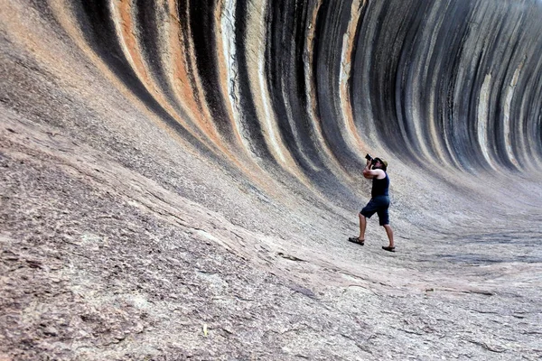 Australský Fotograf Fotografující Wave Rock Hyden Western Australia — Stock fotografie