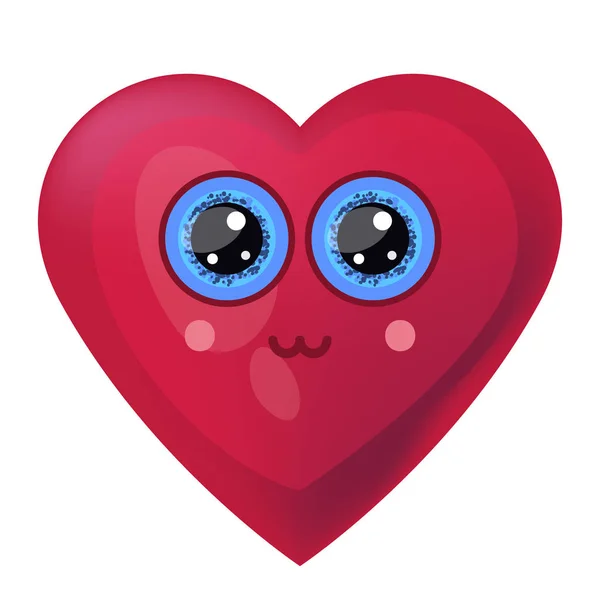 Hermoso Corazón Con Ojos Azules Brillantes Una Bonita Sonrisa Ilustración — Vector de stock