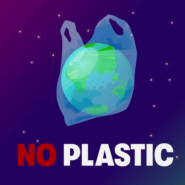 Πλαστική Σακούλα Εικονογράφηση Για Την Καταπολέμηση Των Πλαστικών Παρακάτω Επιγραφή — Διανυσματικό Αρχείο