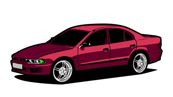 Coche Japonés Color Burdeos Grandes Ruedas Hermosas Del Coche Coche — Vector de stock