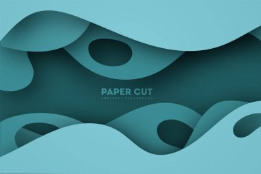 Kağıt kesiği arka plan. Soyut gerçekçi kağıt kesimi dekorasyonu mukavva dalgalı katmanlarla desenlendirilmiş. 3D topoğrafya rahatlaması. Oyma sanatı. Vektör çizimi. Kapak malzeme tasarım şablonu. 10 saniye.