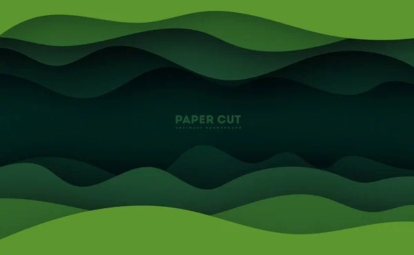 Papel abstrato verde esculpir fundo. Estilo de arte de papel de design de conceito de natureza. Ilustração vetorial —  Vetores de Stock