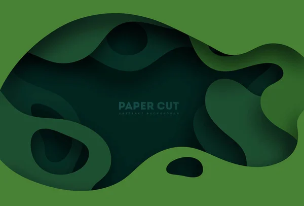 3D abstracte achtergrond met groenpapier gesneden vormen. Vector ontwerp lay-out voor zakelijke presentaties, flyers, posters en uitnodigingen. Kleurrijke houtsnijkunst, milieu en ecologie. — Stockvector