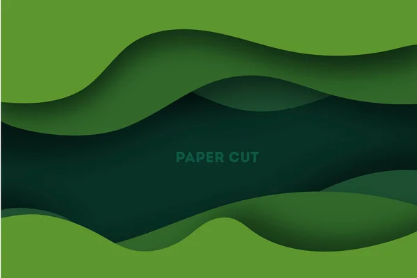 추상적 인 녹색 층 종이 조각 백그라운드 . 자연 개념의 종이 아트 스타일 design.Vector 삽화 — 스톡 벡터
