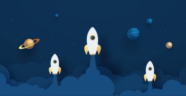 Kağıt Sanatı veya Origami Tasarım Vektörü ile Roket Liderliği Konsepti