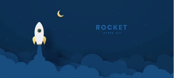Roket Fırlatılması Yıldızlı Aylı Roketli Bulutlu Dumanlı Şirin Bir Arka Telifsiz Stok Vektörler