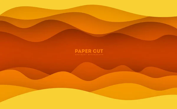 Banner de corte de papel amarelo com fundo abstrato de lodo 3D e camadas de ondas amarelas. Projeto de layout abstrato para folheto e folheto. Ilustração vetorial de arte de papel . —  Vetores de Stock