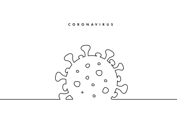 Covid 19連続ラインシンボル 概念コロナウイルス ウイルスのシルエット コロナウイルスの碑文白い背景に1本の線 ベクトル図 — ストックベクタ