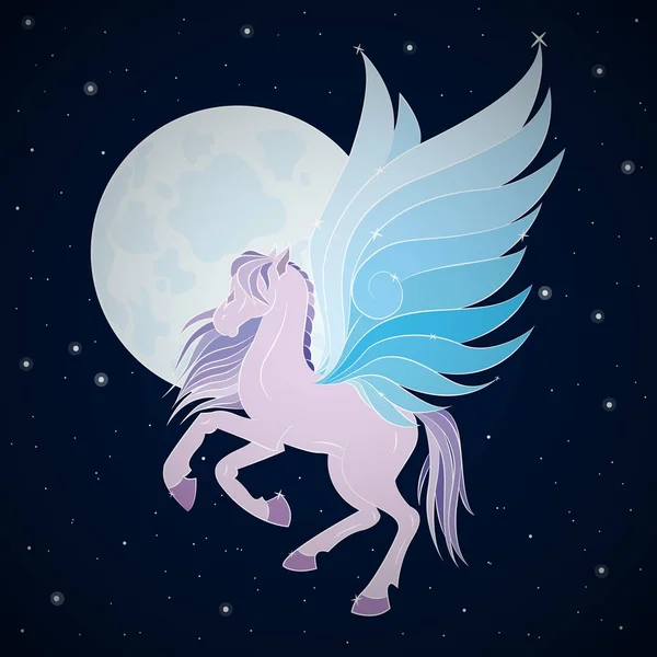 Flying Pegasus Cielo Nocturno Ilustración Vectorial — Archivo Imágenes Vectoriales