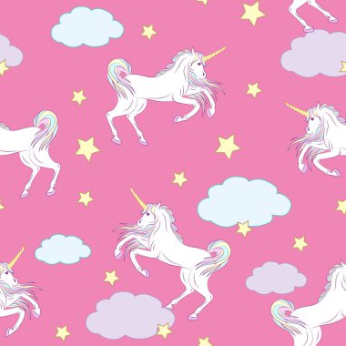 Tek boynuzlu at ile şirin seamless modeli. Vektör çizim 