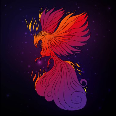Phoenix bird, legendary bird that is cyclically reborn, vector illustration clipart