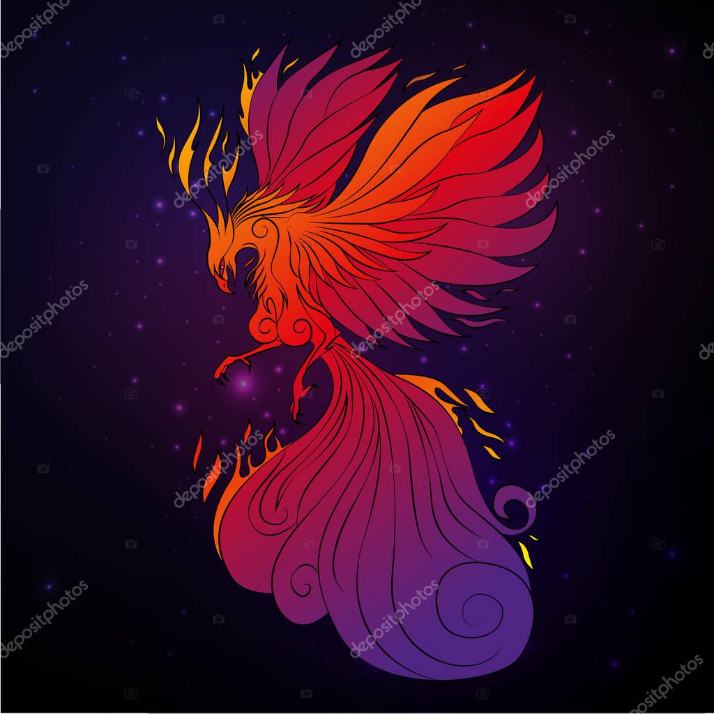 Phoenix bird, legendary bird that is cyclically reborn, vector illustration