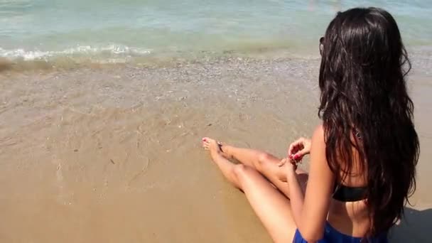 Muito Agradável Verão Temporada Menina Praia Filmagem — Vídeo de Stock