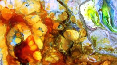 Ağır çekim makro soyut desen sanatsal kavram petrol yüzey sanat tasarım sıçramasına yüzey sıvı boya hareketli