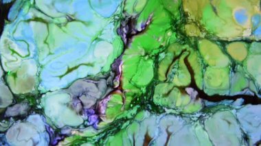 Ağır çekim makro soyut desen sanatsal kavram petrol yüzey sanat tasarım sıçramasına yüzey sıvı boya hareketli