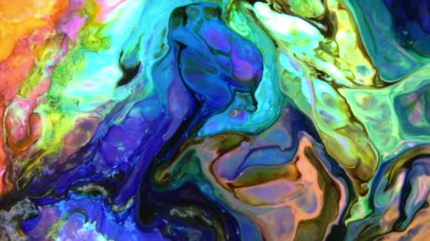 慢动作宏抽象图案艺术概念油面运动表面液体喷漆艺术设计 — 图库视频影像
