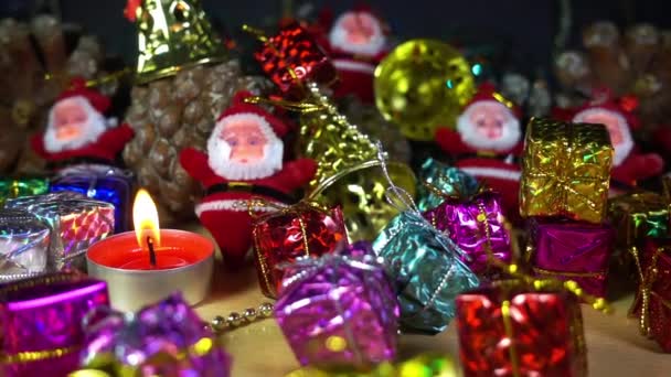 Boîtes Cadeaux Noël Bougie Bengale Scintille Feu — Video