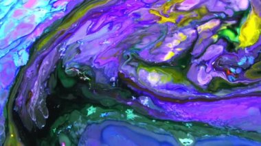 Sıvı Renkli Boya ağır çekimde patent alır. Sıvı renkli boya desenleri üst görünüm. Çok renkli sıvı boya yüzeyi.