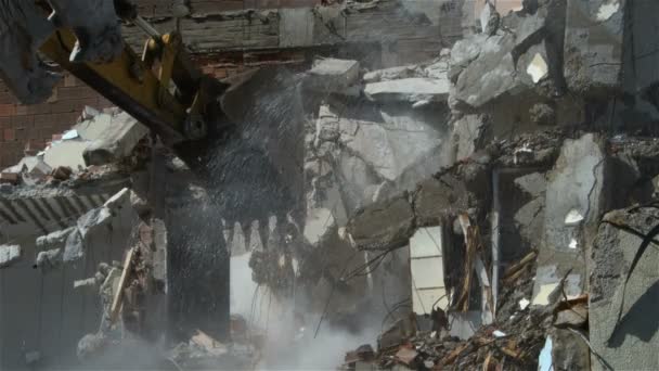 Disyuntor Hidráulico Cortador Columna Excavadora Máquina Trasera Que Trabaja Demolición — Vídeos de Stock